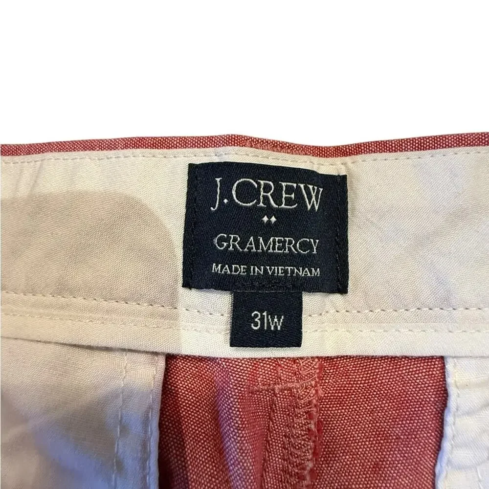 J. Crew Gramercy Flat Front Red Oxford Cloth Shorts Men’s Size 31